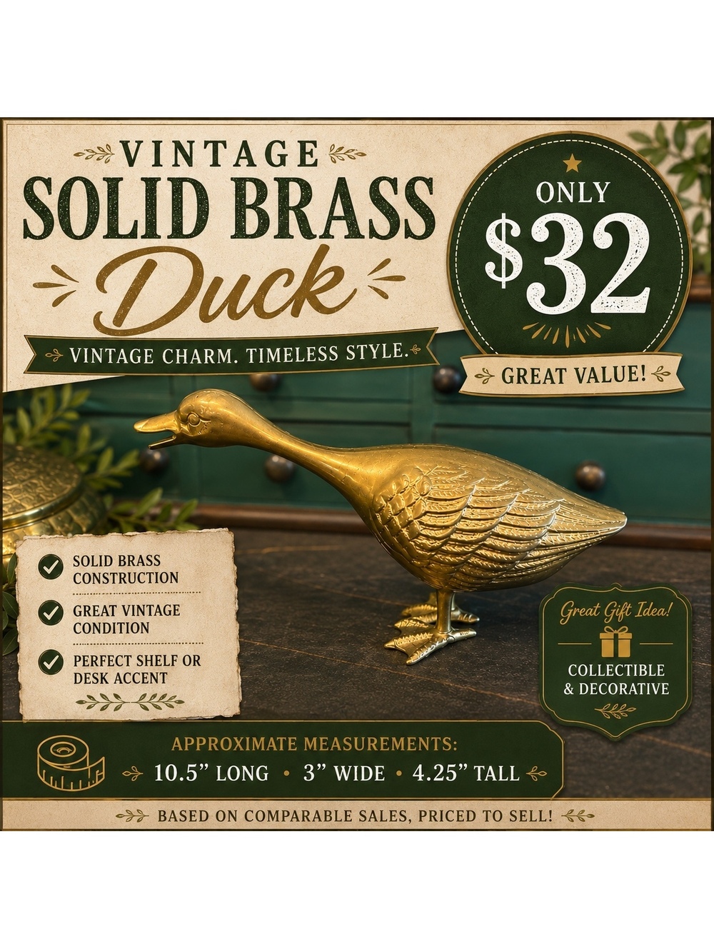 Solid Brass Duck / Goose